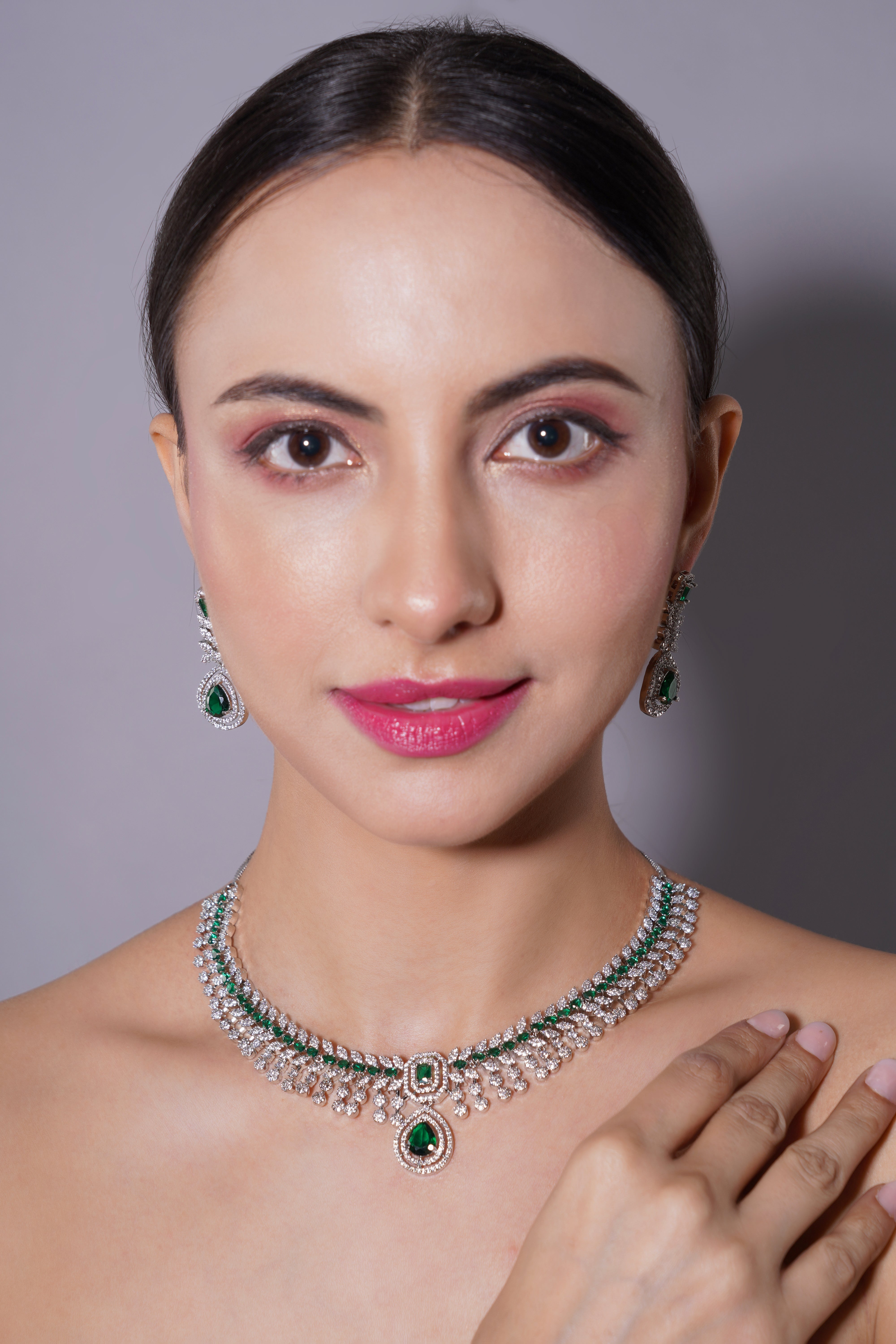 Amaita Emerald Green AD Stone Necklace Set with Earrings
