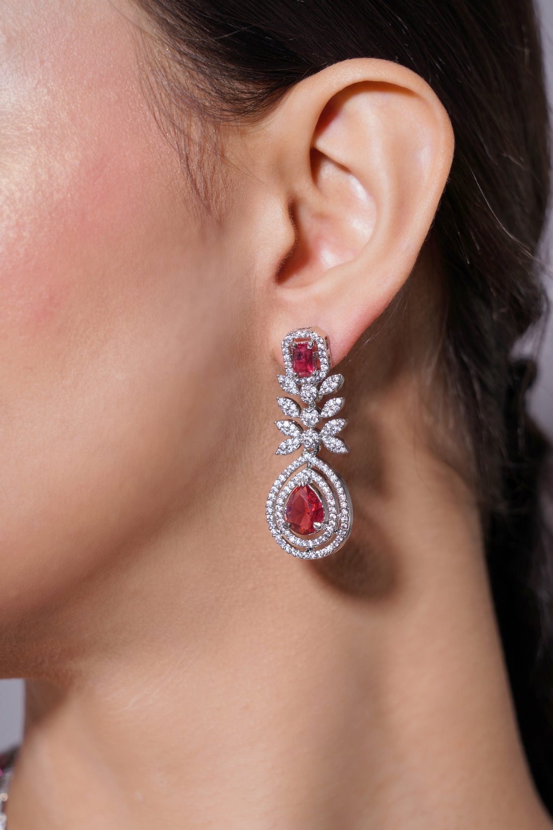 Amaita Regal Ruby Drop Necklace & Matching Earrings
