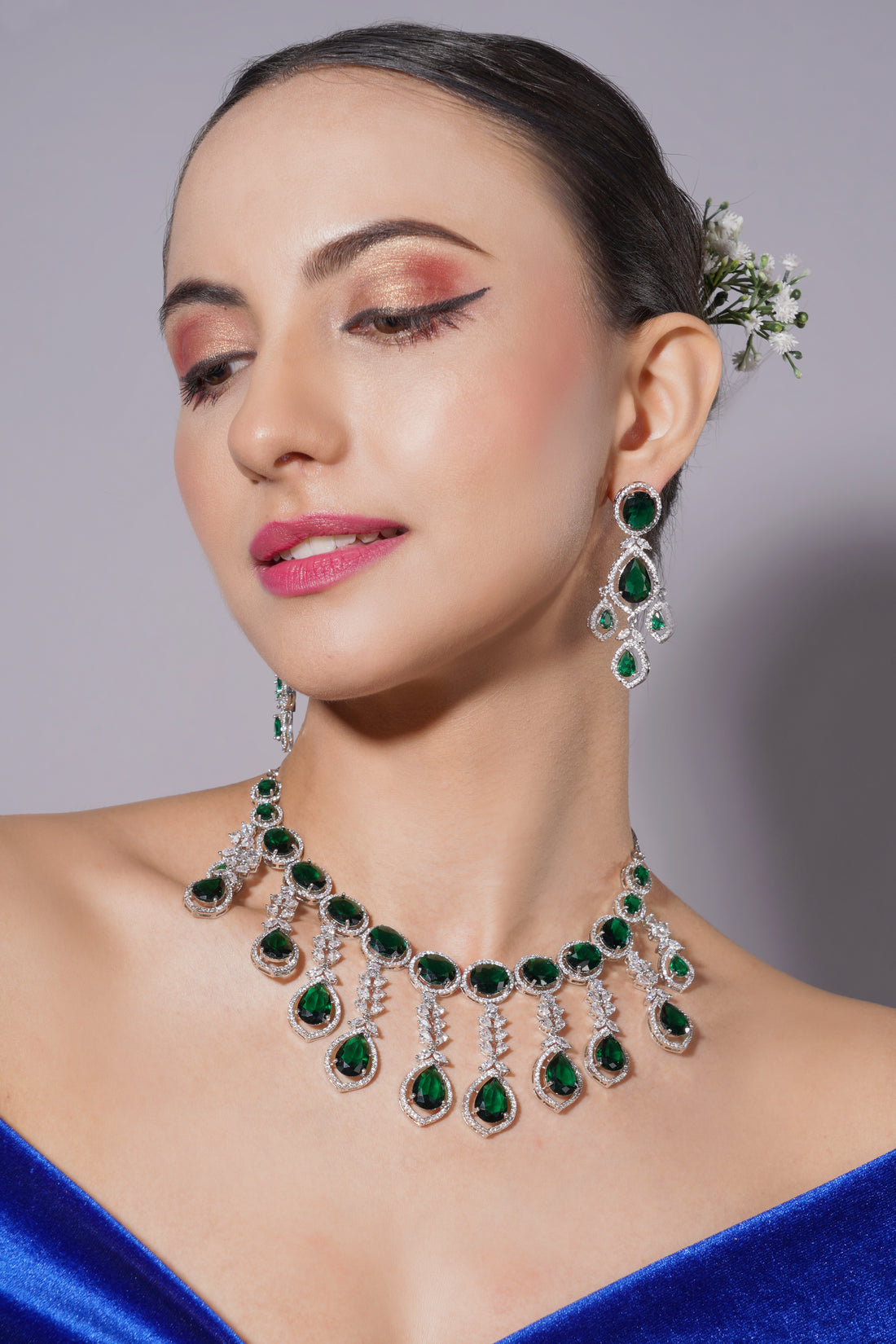 Amaita Bold Green Statement Stone Jewellery Set