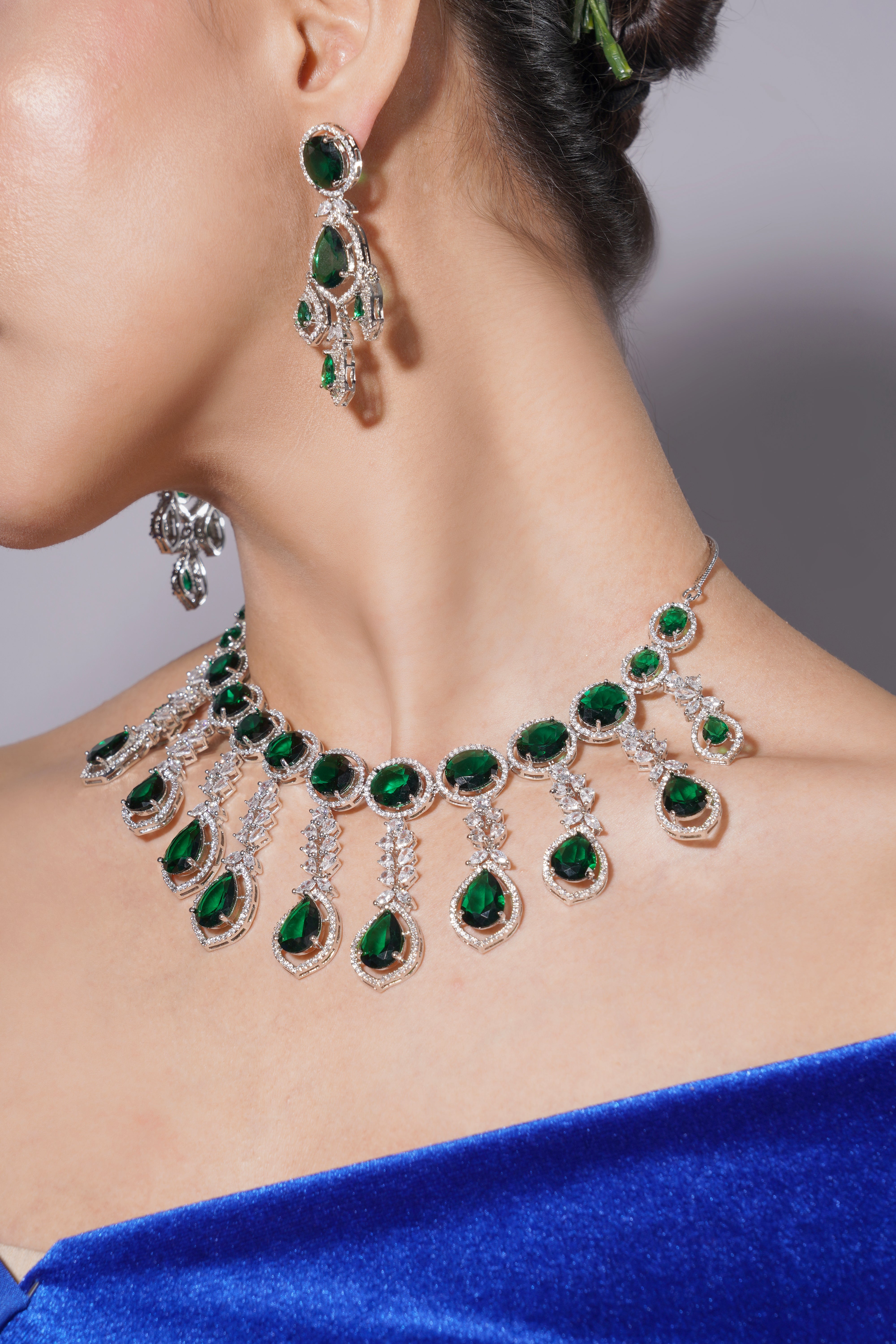 Amaita Bold Green Statement Stone Jewellery Set