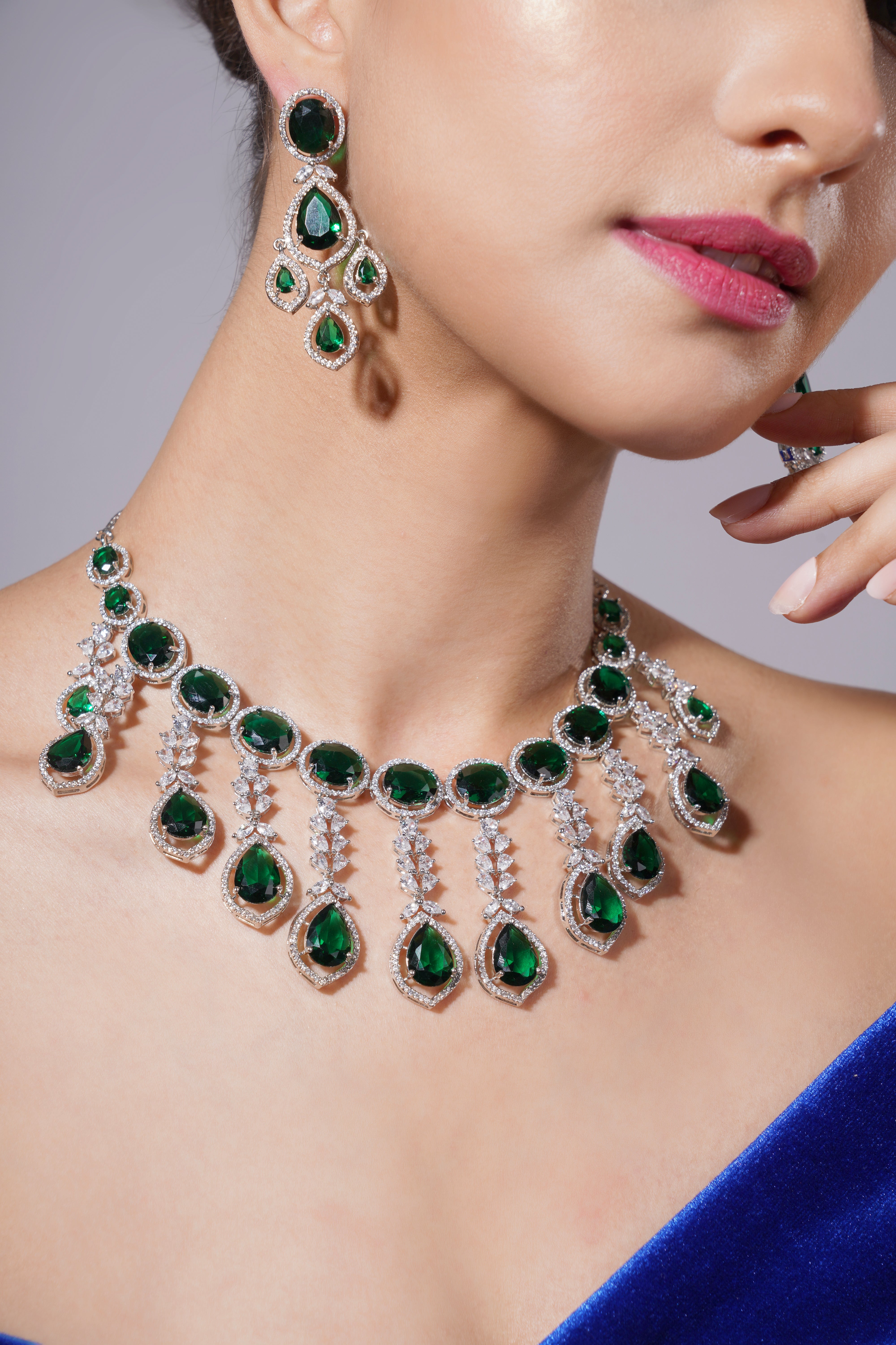 Amaita Bold Green Statement Stone Jewellery Set