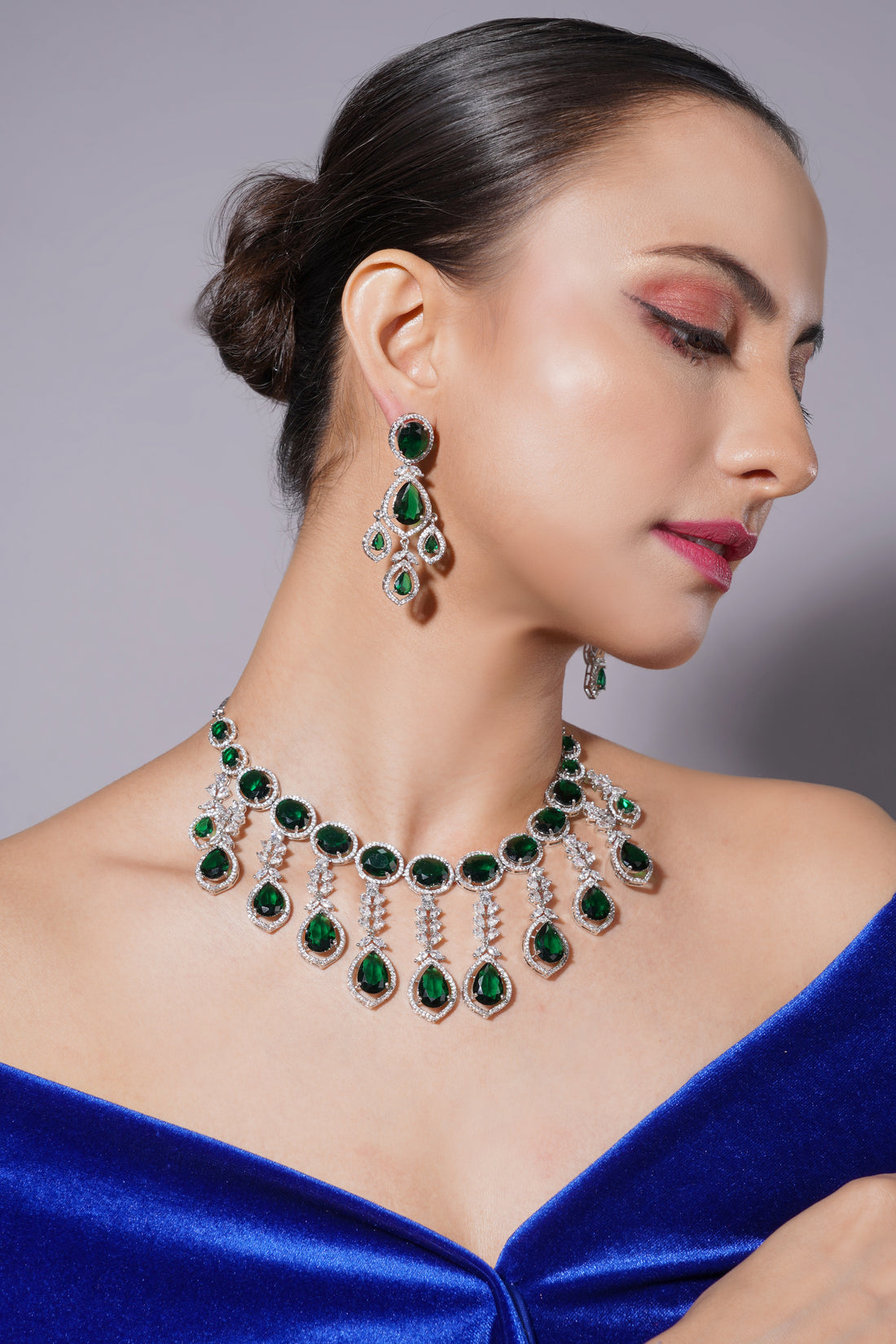 Amaita Bold Green Statement Stone Jewellery Set