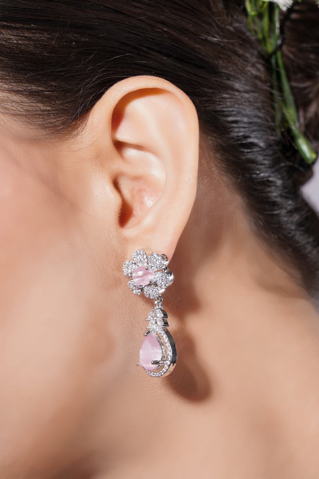 Amaita Blush Pink Floral Design Platinum Polish Necklace Set