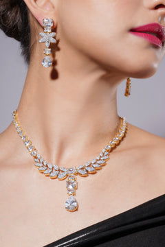 Amaita Gold-Plated Platinum Polish Leaf Design Necklace & Earrings Set