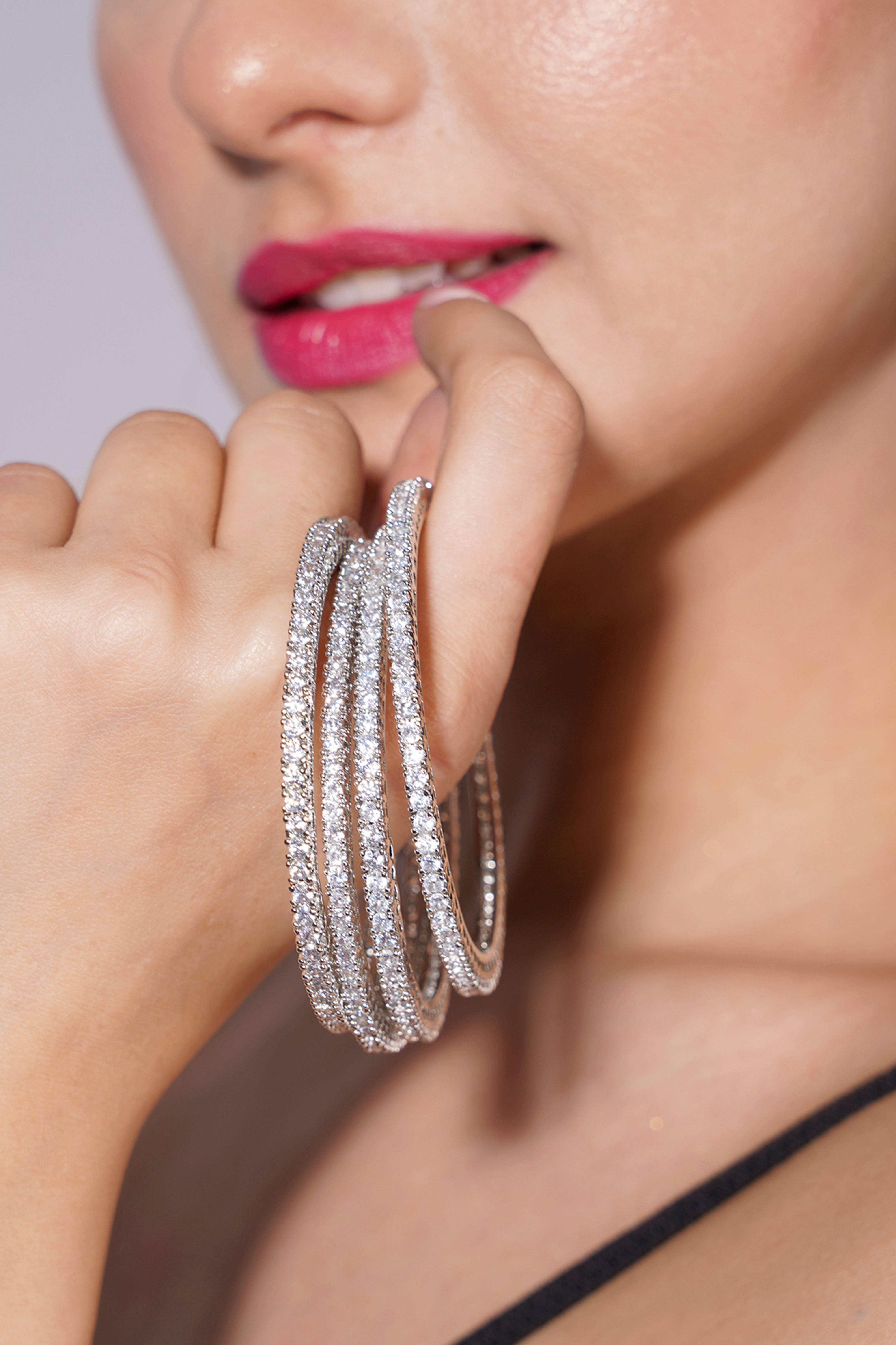 Amaita Platinum Finish Diamond Look Bangle Set