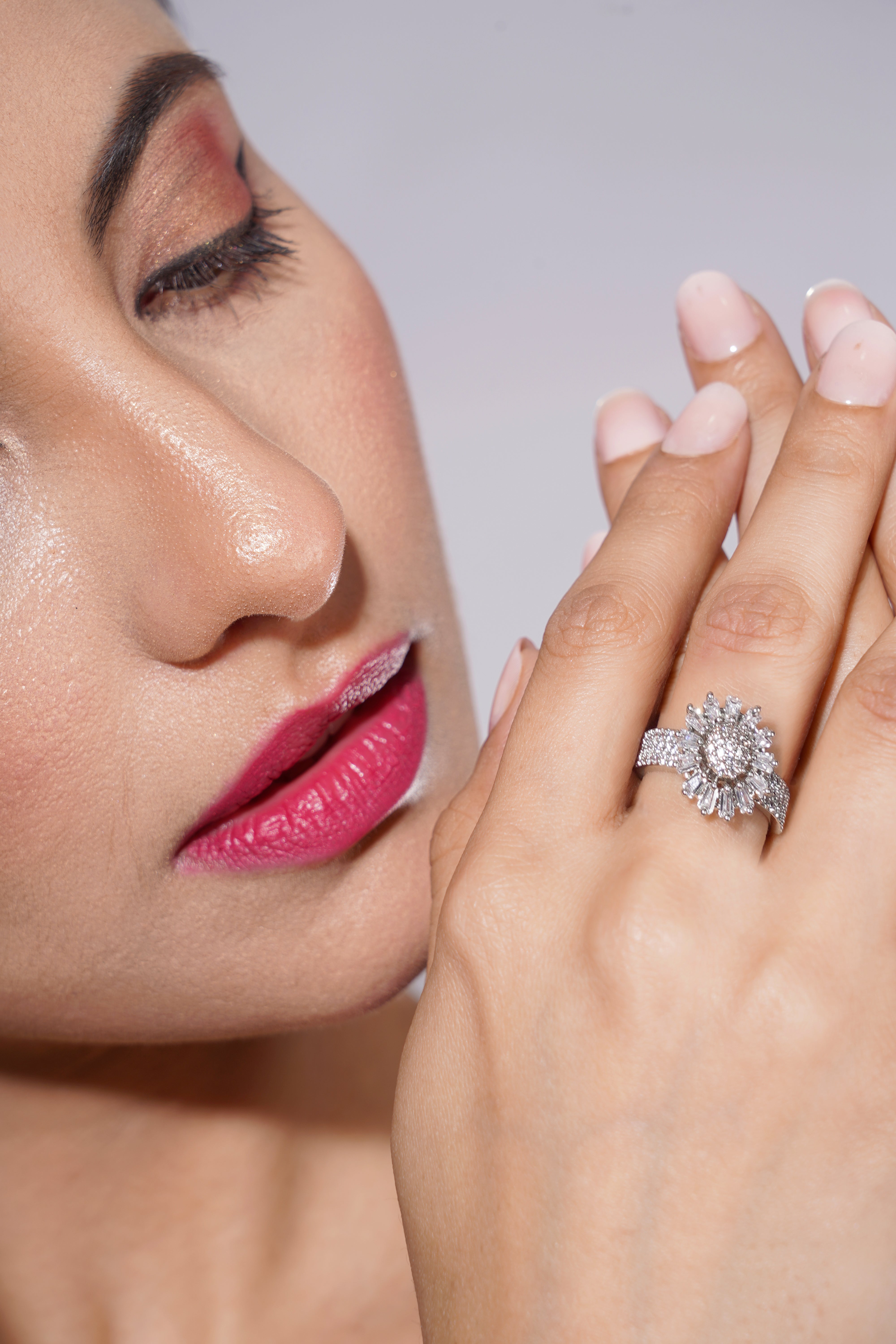 Amaita Platinum Polish Classic Diamond Look Ring