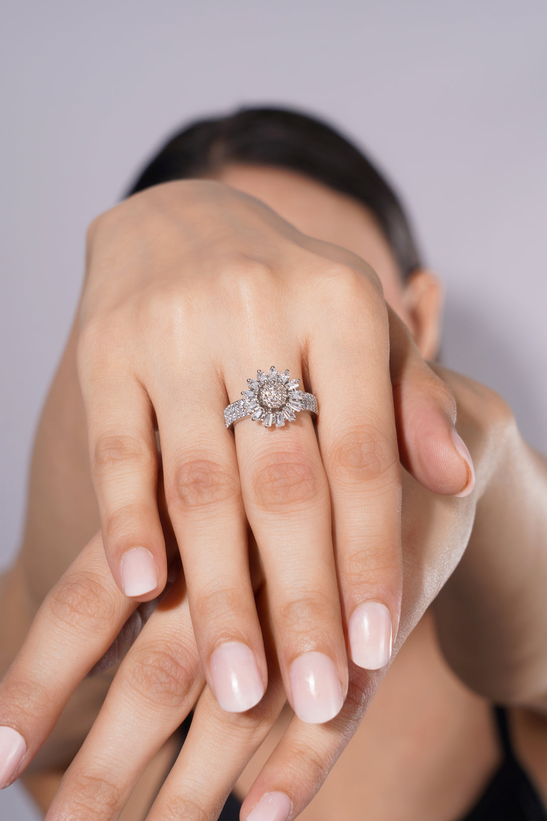 Amaita Platinum Polish Classic Diamond Look Ring