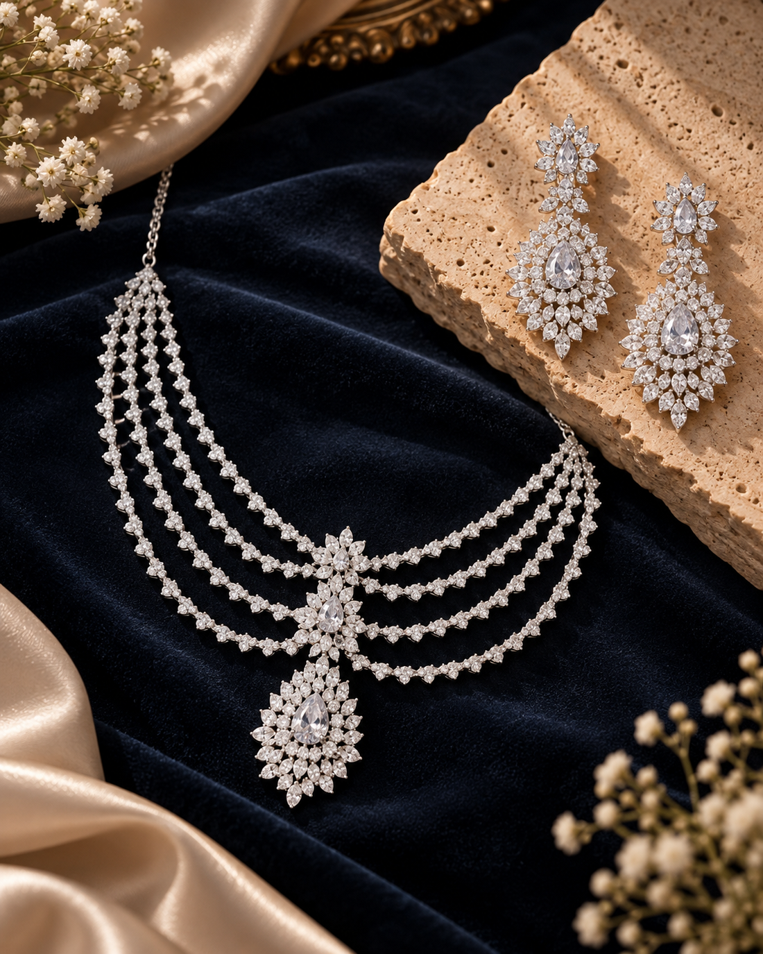 Demi-Fine_American_Diamond_Floral_Choker_Necklace_Earrings_Set_Amaita_Jewels