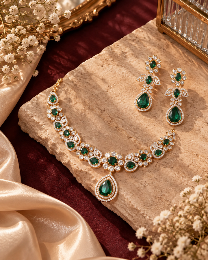 Demi-Fine_Emerald_Green_AD_Necklace_Earrings_Set_