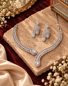 Demi-Fine Platinum Twist Design AD Necklace Set