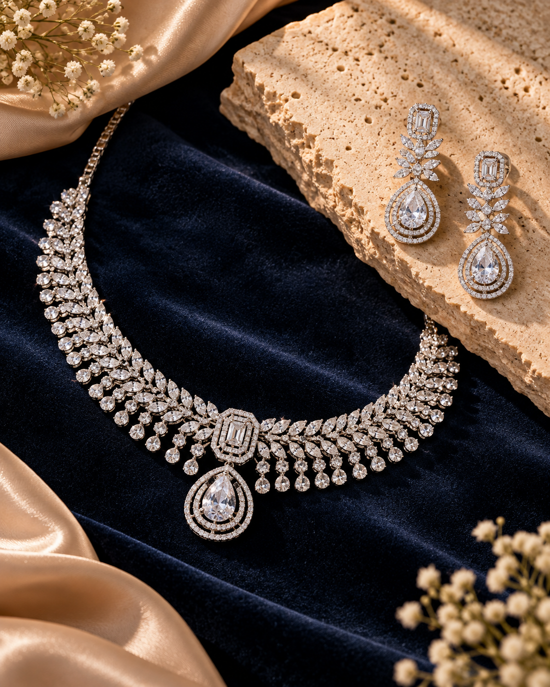 Demi-Fine Timeless Gold Finish Bridal Necklace & Earring Set
